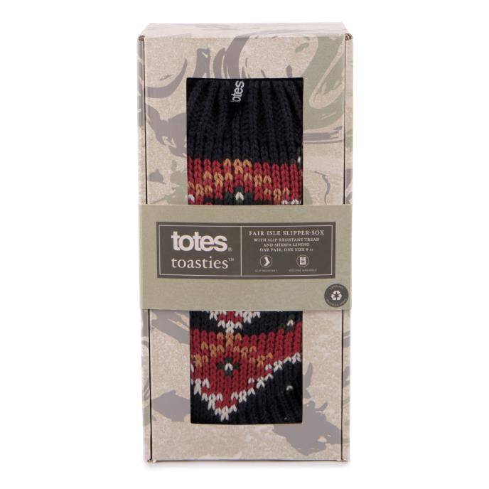 totes toasties® Mens Sherpa Lined Multi Fair Isle Slipper-Sox Fairisle Extra Image 4